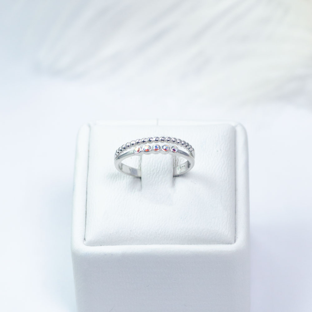 Nhẫn bạc nữ NgọcHY, Nhẫn KẾT ĐÁ WHITE OPAL 1,3mm Ni50